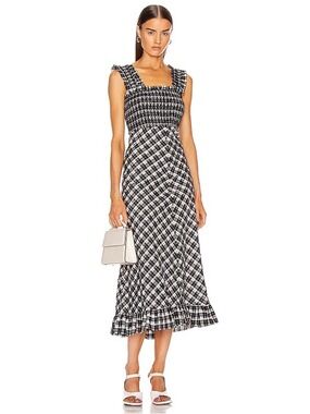 Ganni Black and White Seersucker Check Midi Dress Size EU 36 US 4